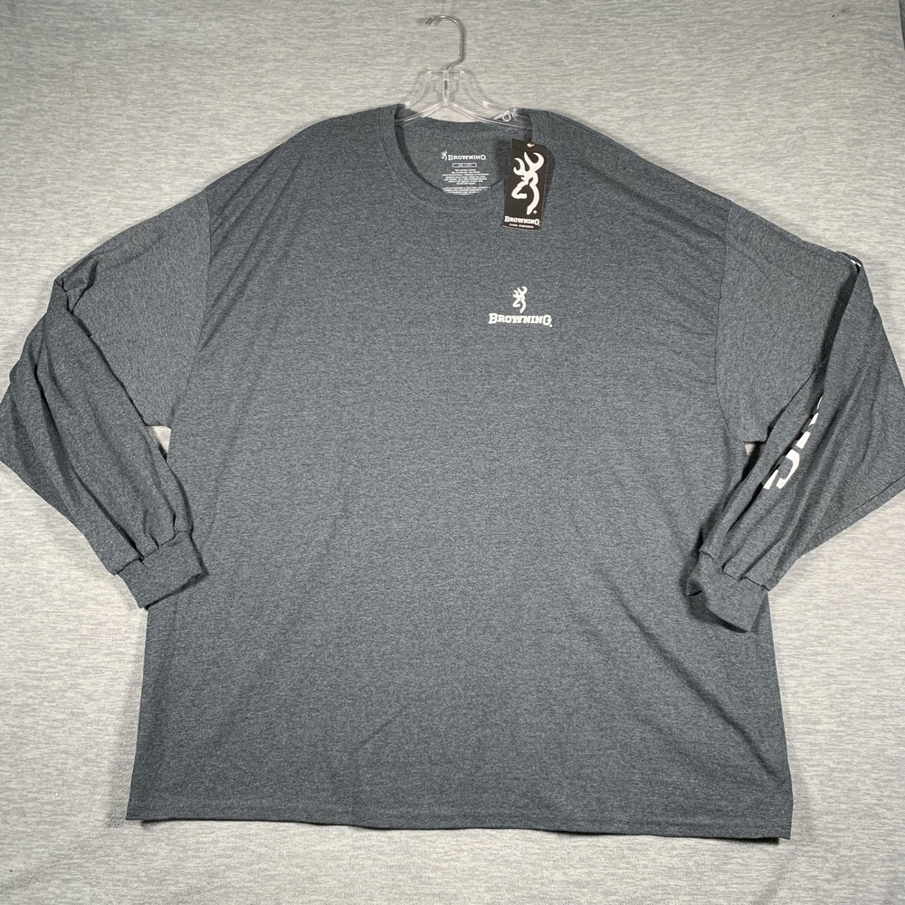 Browning Shirt Mens 3XL Gray Long Sleeve Flag Firearms Graphic Tee Hunting - Picture 1 of 12